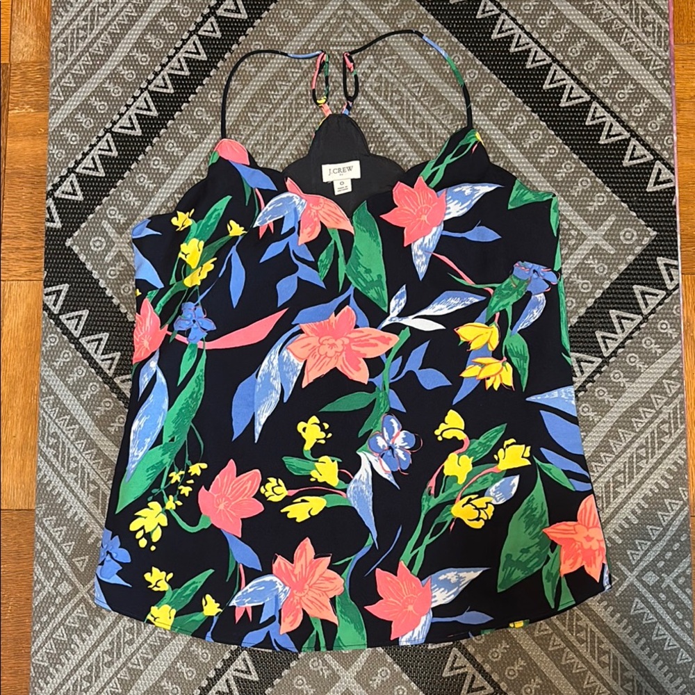 J. Crew Black Blue Green Pink Yellow Floral Tropical Camisole Adjustable Straps